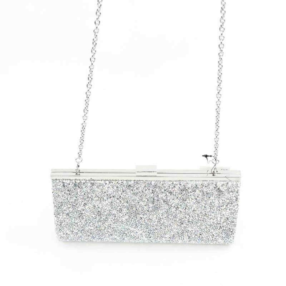 INC International Concepts Lexy Clutch Womens OS Silver New Glitter Crystal Bag